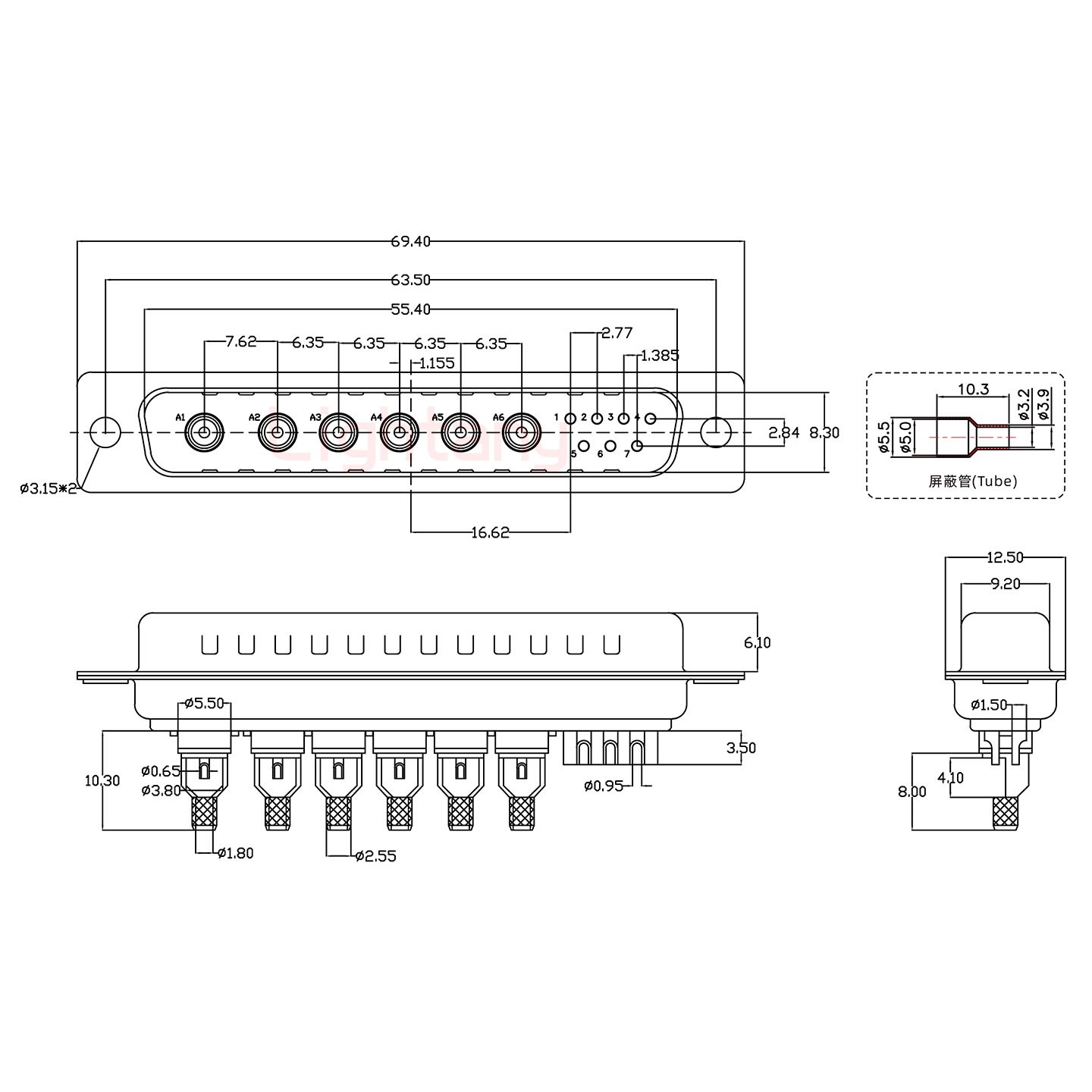 13W6B公焊线式75欧姆+37P金属外壳2185直出线4~12mm