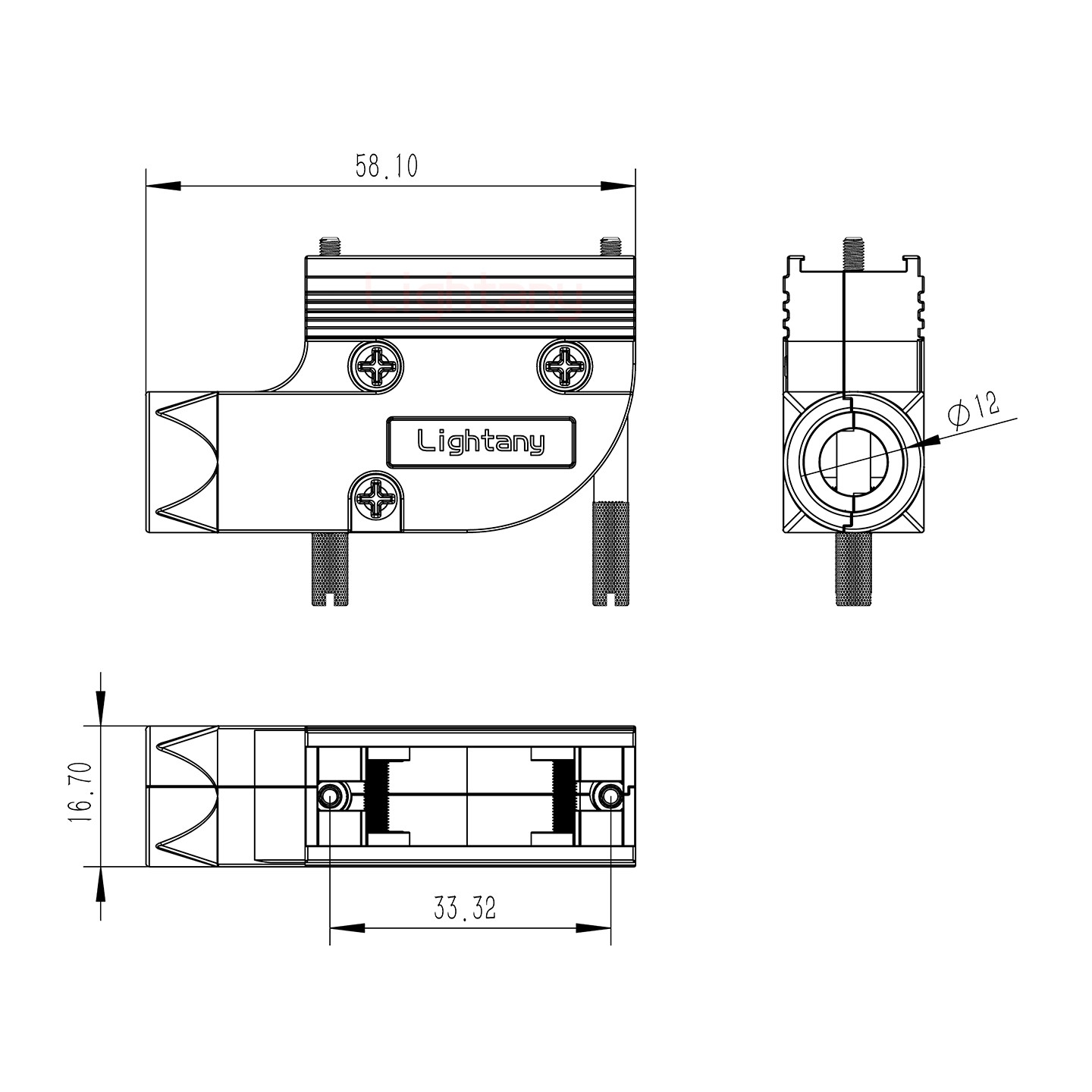 3V3公短体焊线20A+15P金属外壳1443弯出线4~12mm