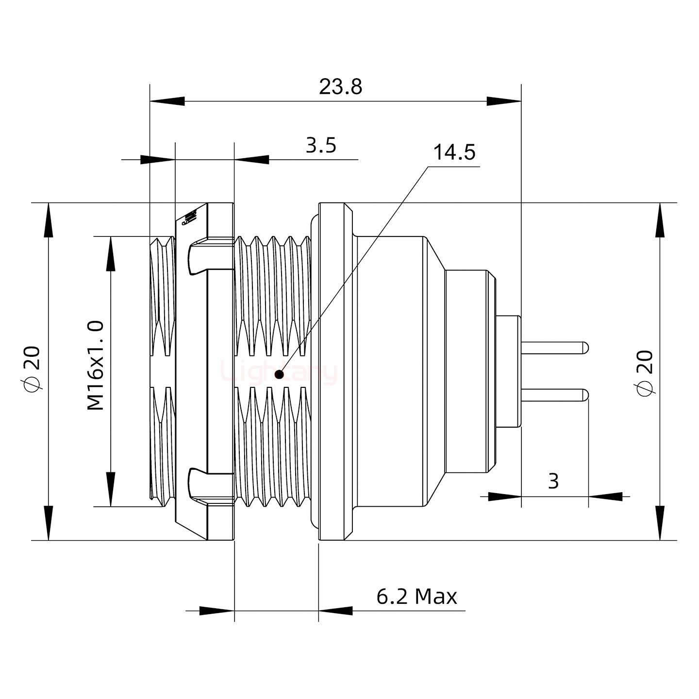 EEG.1K.003.CLN推拉自锁前螺母插座 PCB直插板