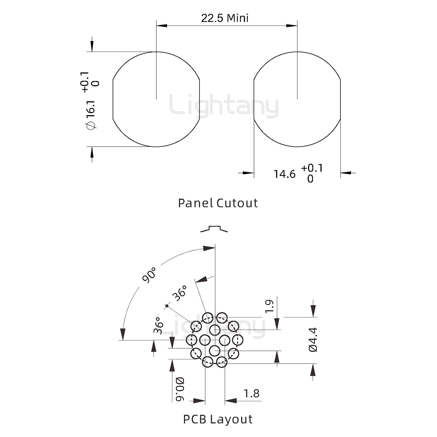 EEG.1K.014.CLN推拉自锁前螺母插座 PCB直插板	