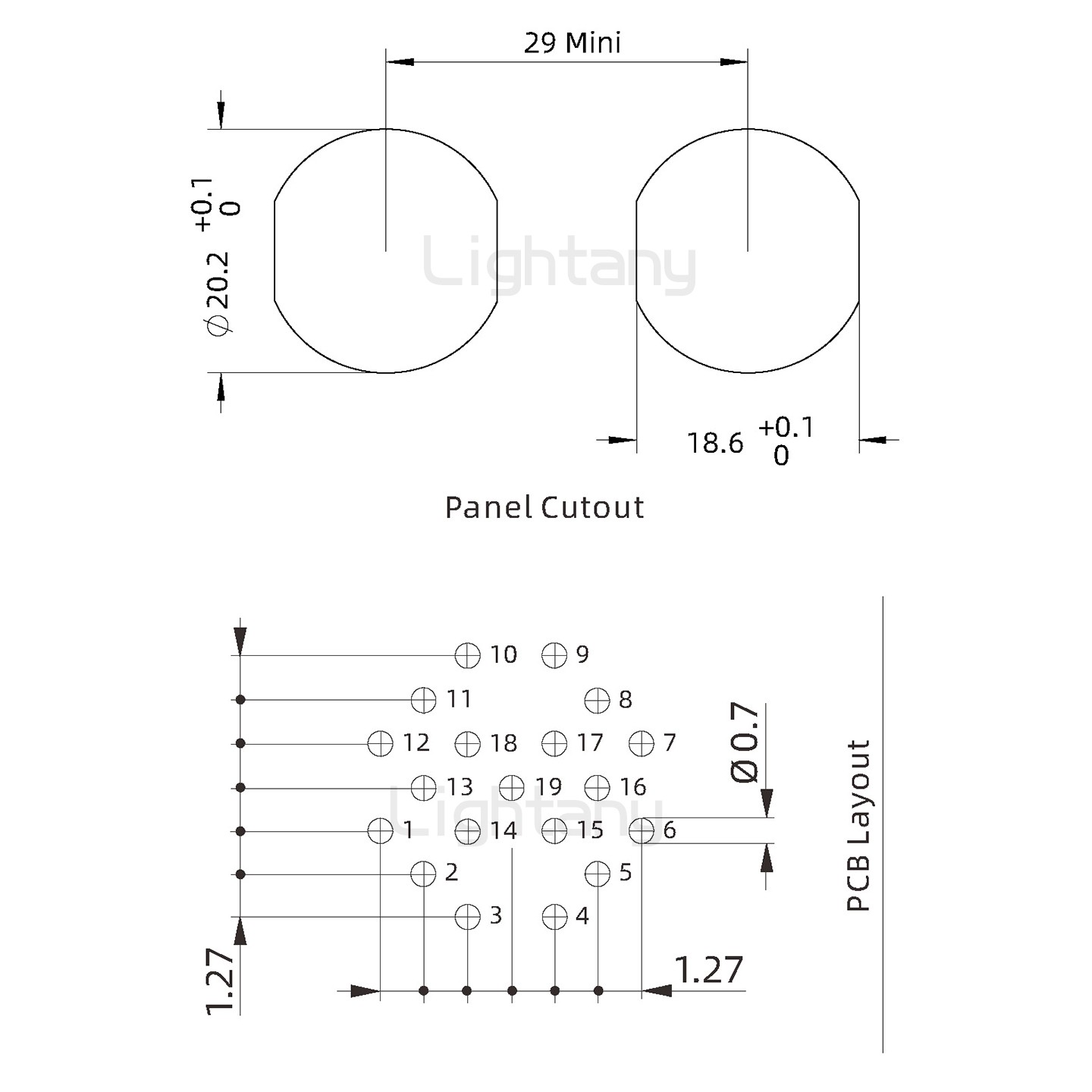EEG.2K.019.CLV推拉自锁前螺母插座 PCB弯插板